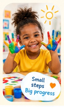 A child enjoying a colourful creative learning activity