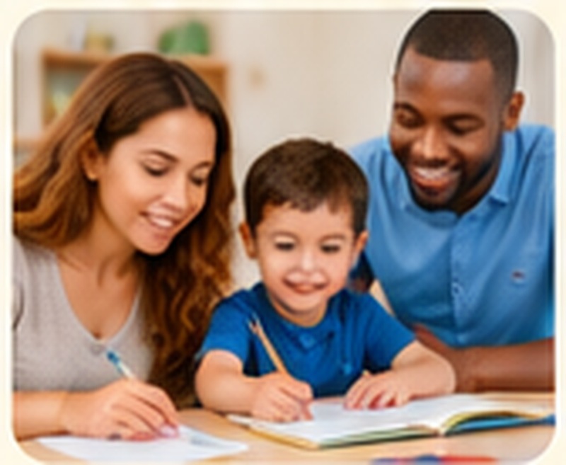 Parents supporting a child during a learning activity